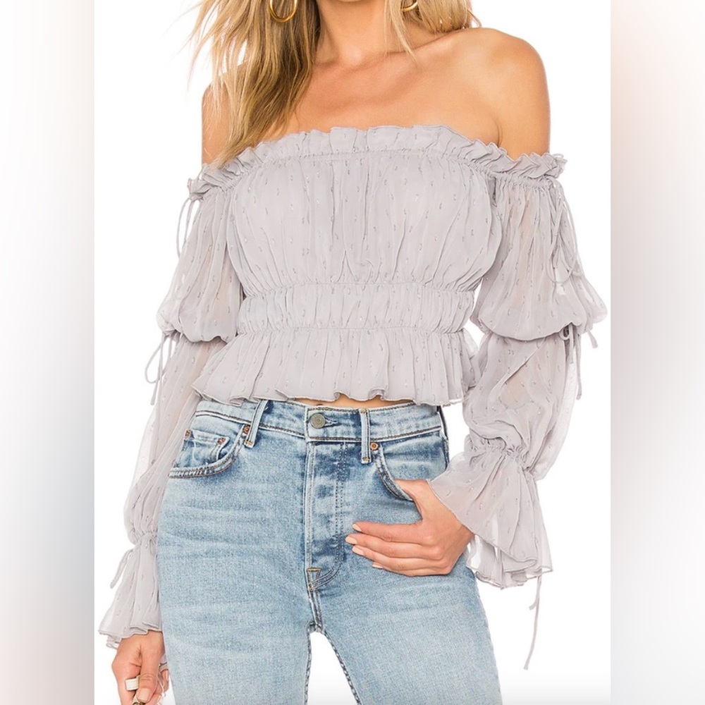 Tularosa Light Gray Off-Shoulder Blouse